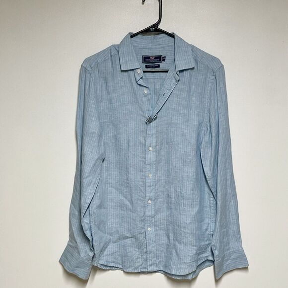 New Vineyard Vines Spread Collar Striped Linen Shirt Mens XS - Picture 2 of 5